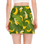 Green Tropical Banana Pattern Print Side Slit Mini Skirt