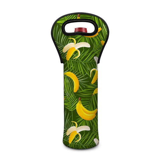 Green Tropical Banana Pattern Print Single Neoprene Wine Tote