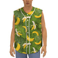 Green Tropical Banana Pattern Print Sleeveless Baseball Jersey