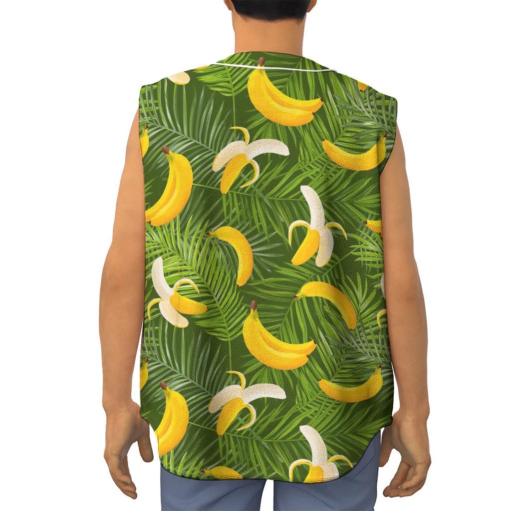 Green Tropical Banana Pattern Print Sleeveless Baseball Jersey