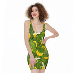 Green Tropical Banana Pattern Print Sleeveless Bodycon Dress