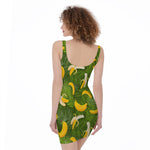 Green Tropical Banana Pattern Print Sleeveless Bodycon Dress
