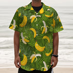 Green Tropical Banana Pattern Print Textured Short Sleeve Shirt