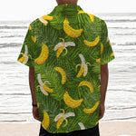 Green Tropical Banana Pattern Print Textured Short Sleeve Shirt