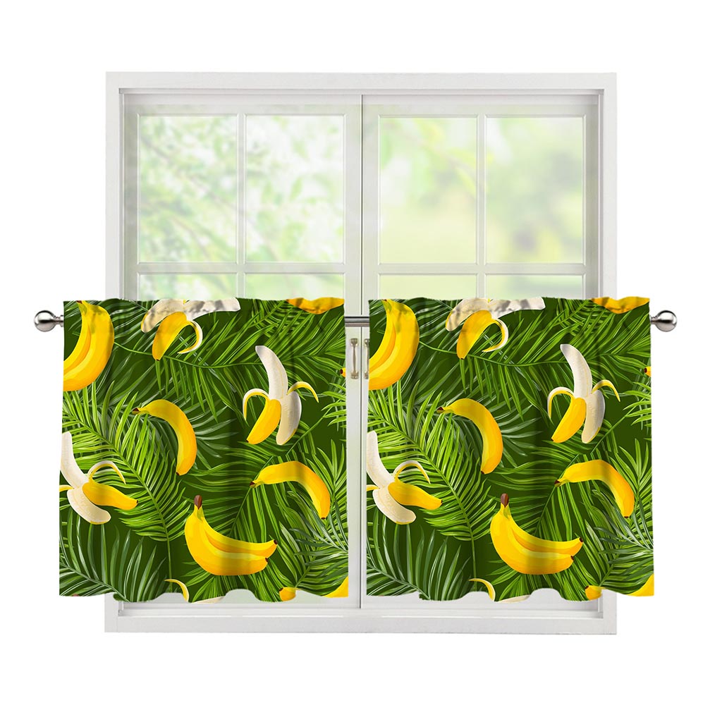 Green Tropical Banana Pattern Print Tier Curtains