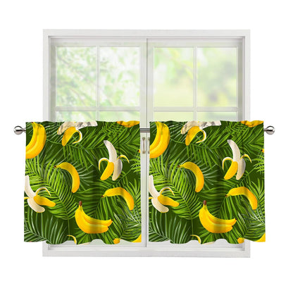 Green Tropical Banana Pattern Print Tier Curtains
