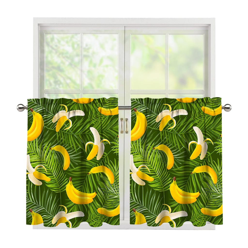 Green Tropical Banana Pattern Print Tier Curtains