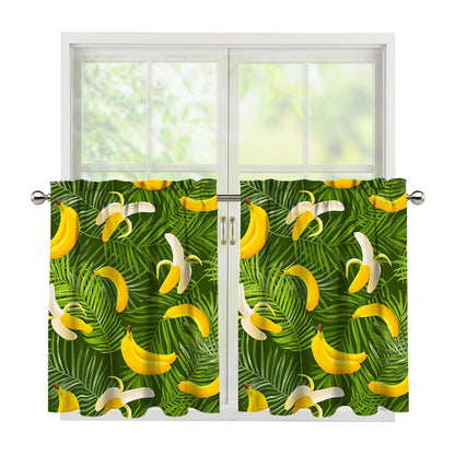 Green Tropical Banana Pattern Print Tier Curtains