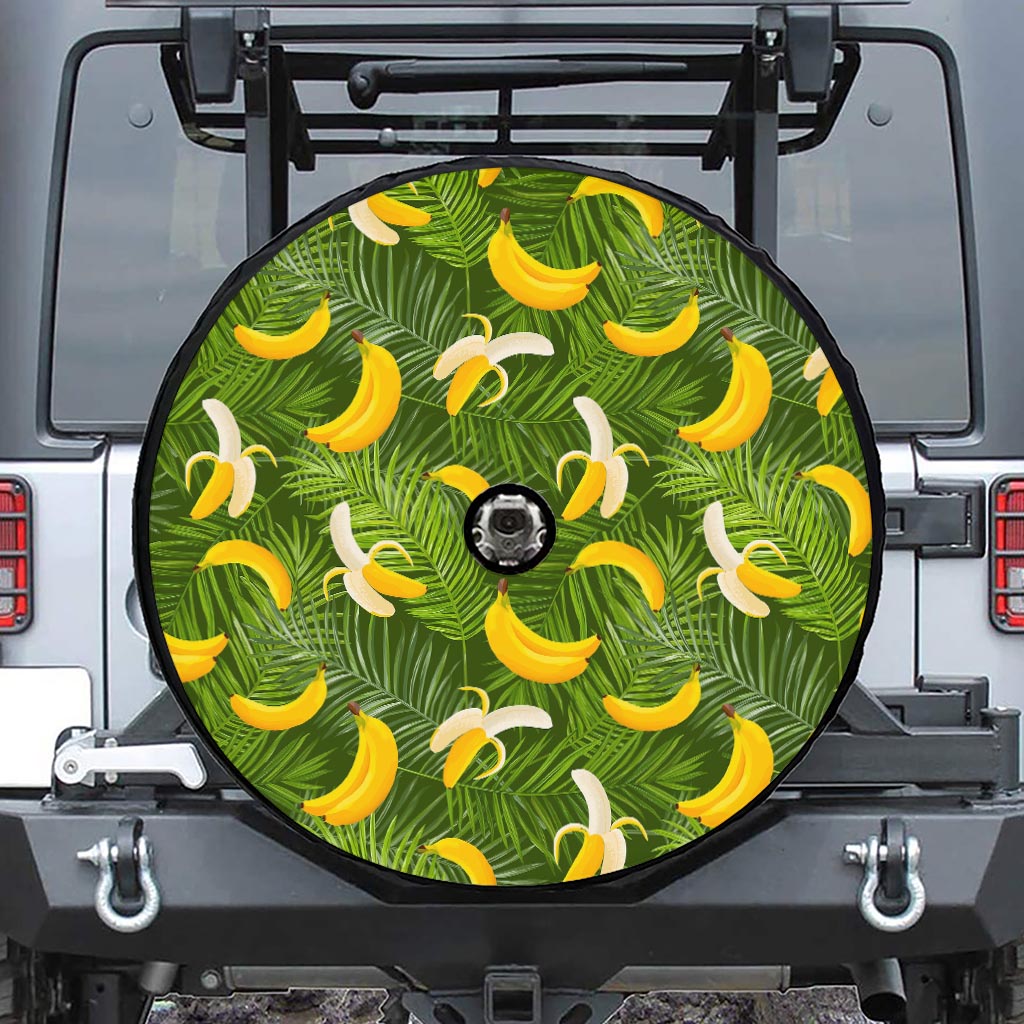 Green Tropical Banana Pattern Print Tire Cover With Camera Hole