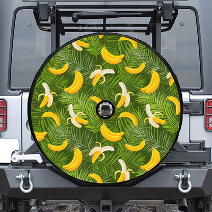 Green Tropical Banana Pattern Print Tire Cover With Camera Hole