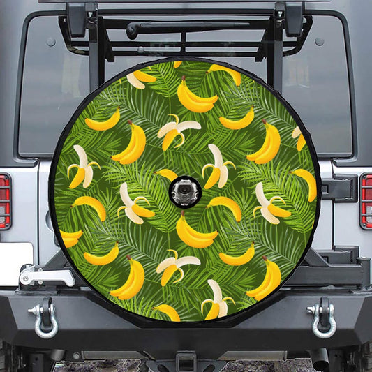 Green Tropical Banana Pattern Print Tire Cover With Camera Hole