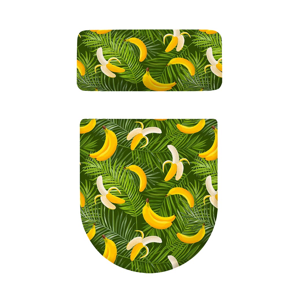 Green Tropical Banana Pattern Print Toilet Lid And Tank Cover Set