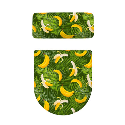 Green Tropical Banana Pattern Print Toilet Lid And Tank Cover Set
