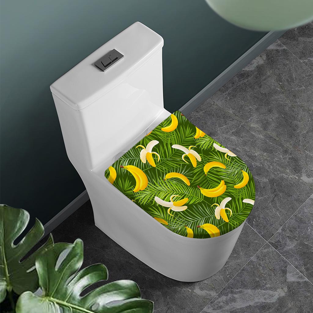 Green Tropical Banana Pattern Print Toilet Lid Cover