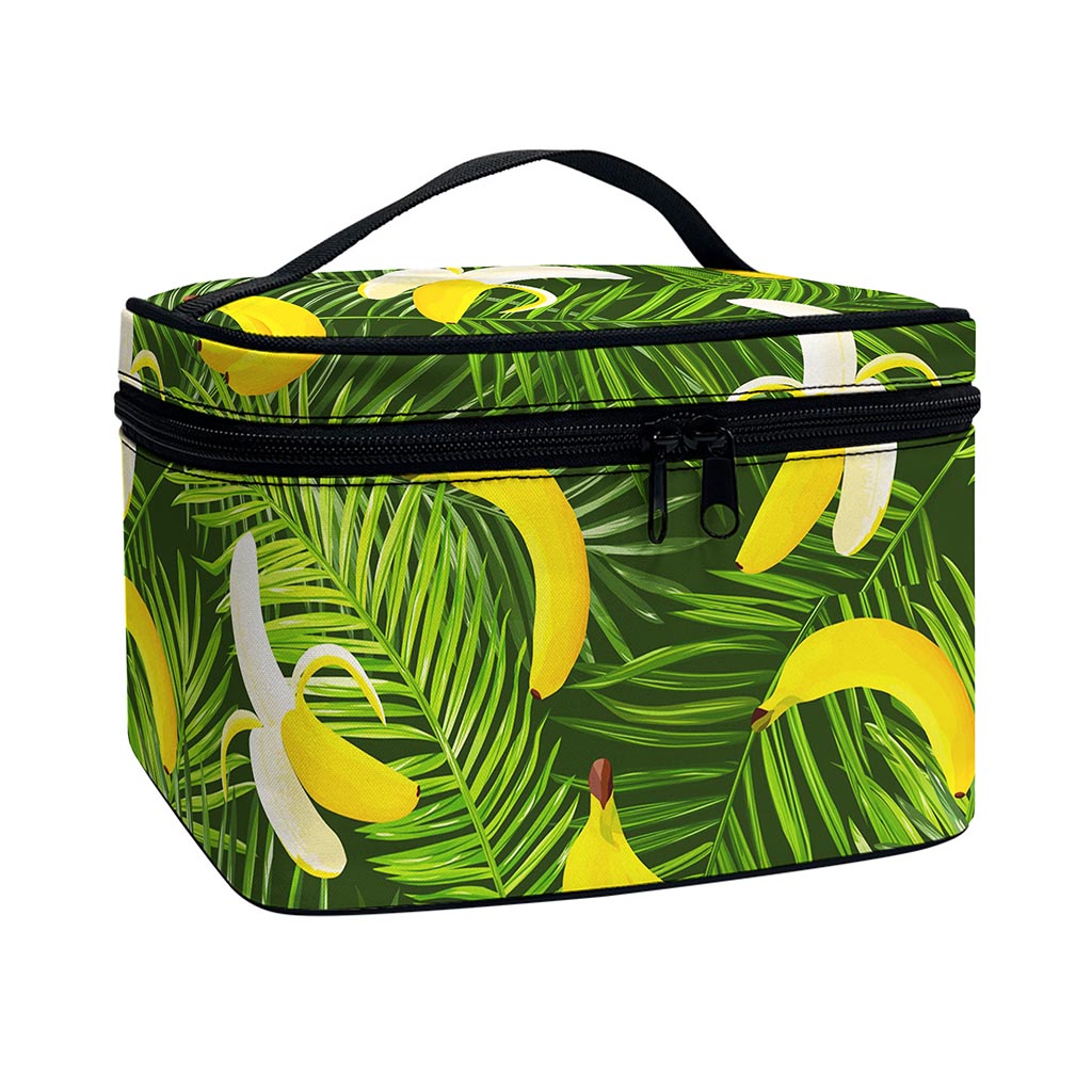 Green Tropical Banana Pattern Print Travel Makeup Bag