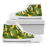 Green Tropical Banana Pattern Print White High Top Sneakers