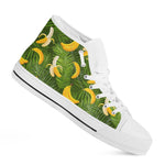 Green Tropical Banana Pattern Print White High Top Sneakers
