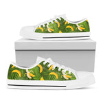 Green Tropical Banana Pattern Print White Low Top Sneakers