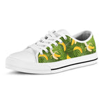 Green Tropical Banana Pattern Print White Low Top Sneakers
