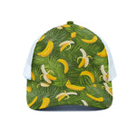 Green Tropical Banana Pattern Print White Mesh Trucker Cap
