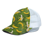 Green Tropical Banana Pattern Print White Mesh Trucker Cap