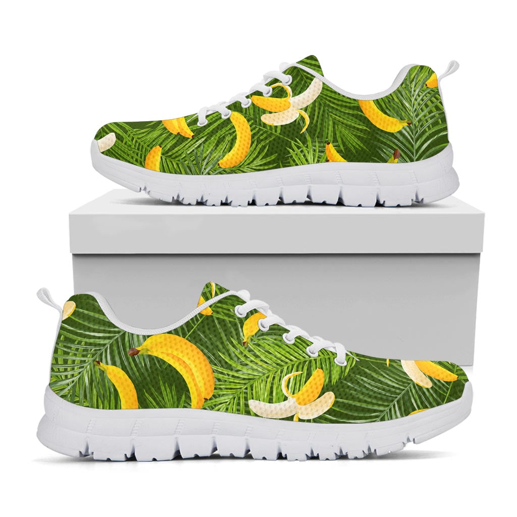 Green Tropical Banana Pattern Print White Running Shoes