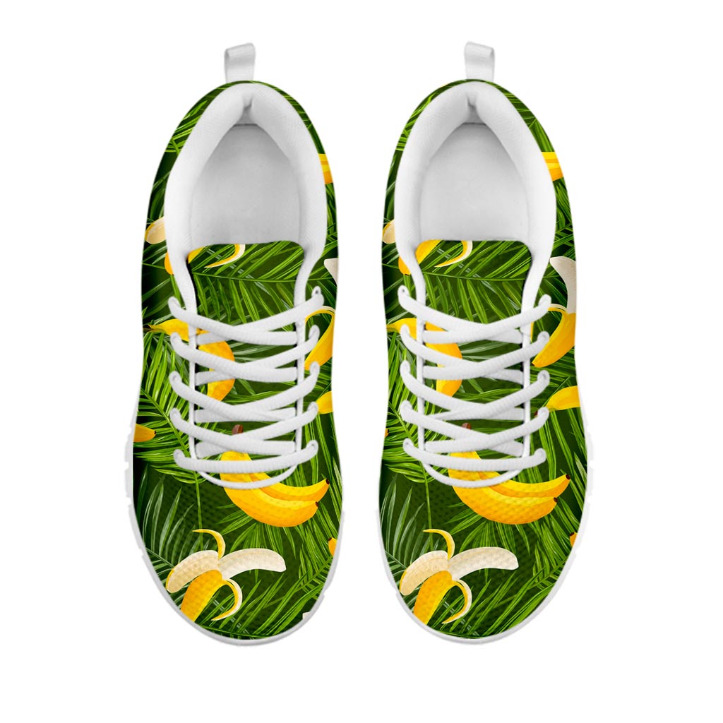 Green Tropical Banana Pattern Print White Running Shoes