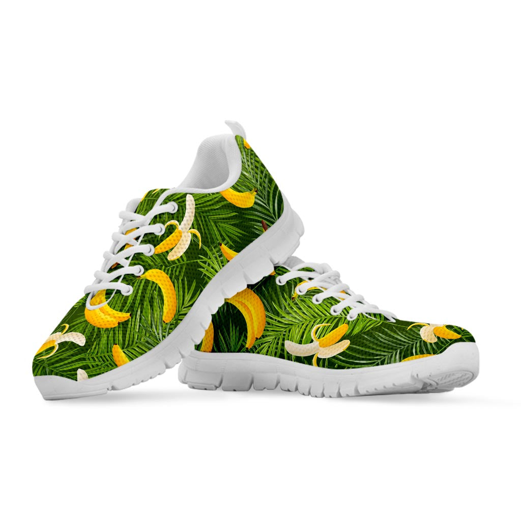 Green Tropical Banana Pattern Print White Running Shoes