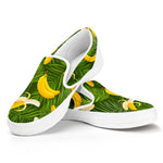 Green Tropical Banana Pattern Print White Slip On Sneakers