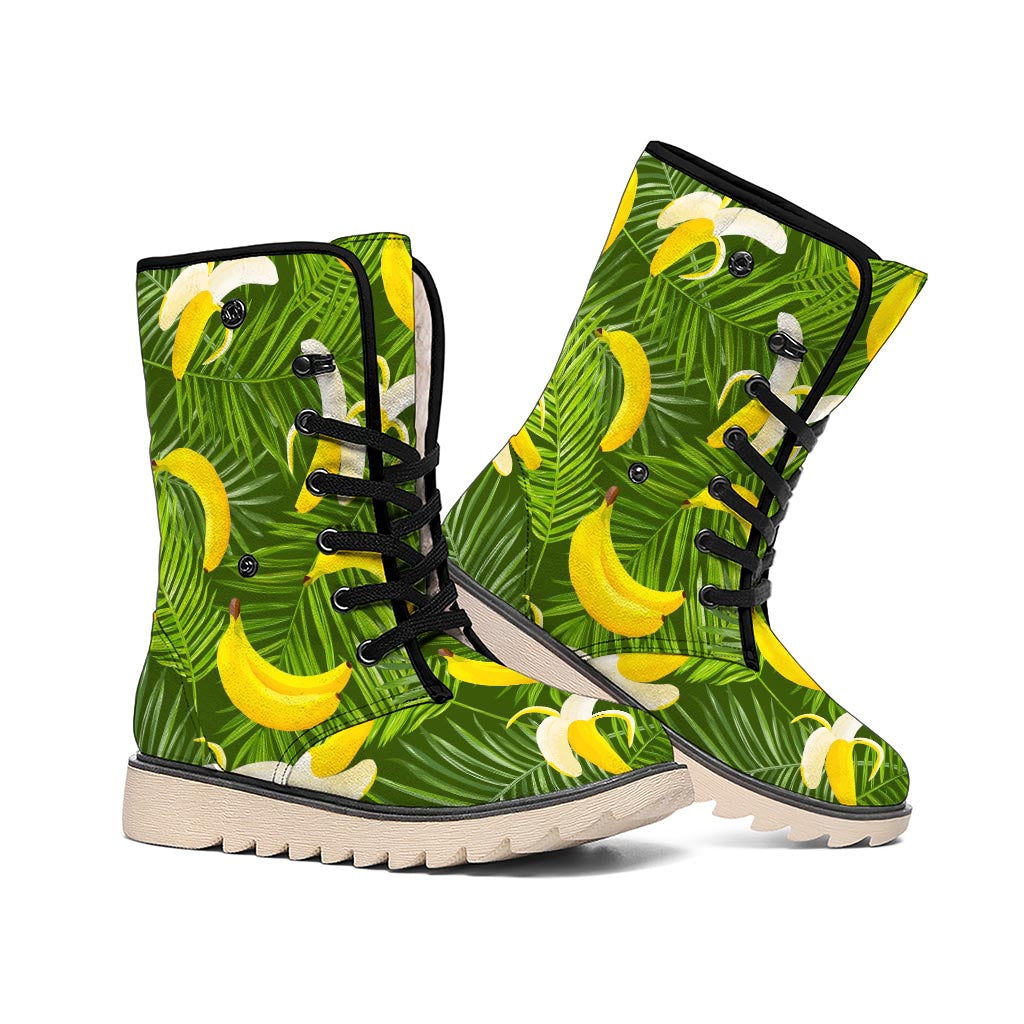 Green Tropical Banana Pattern Print Winter Boots