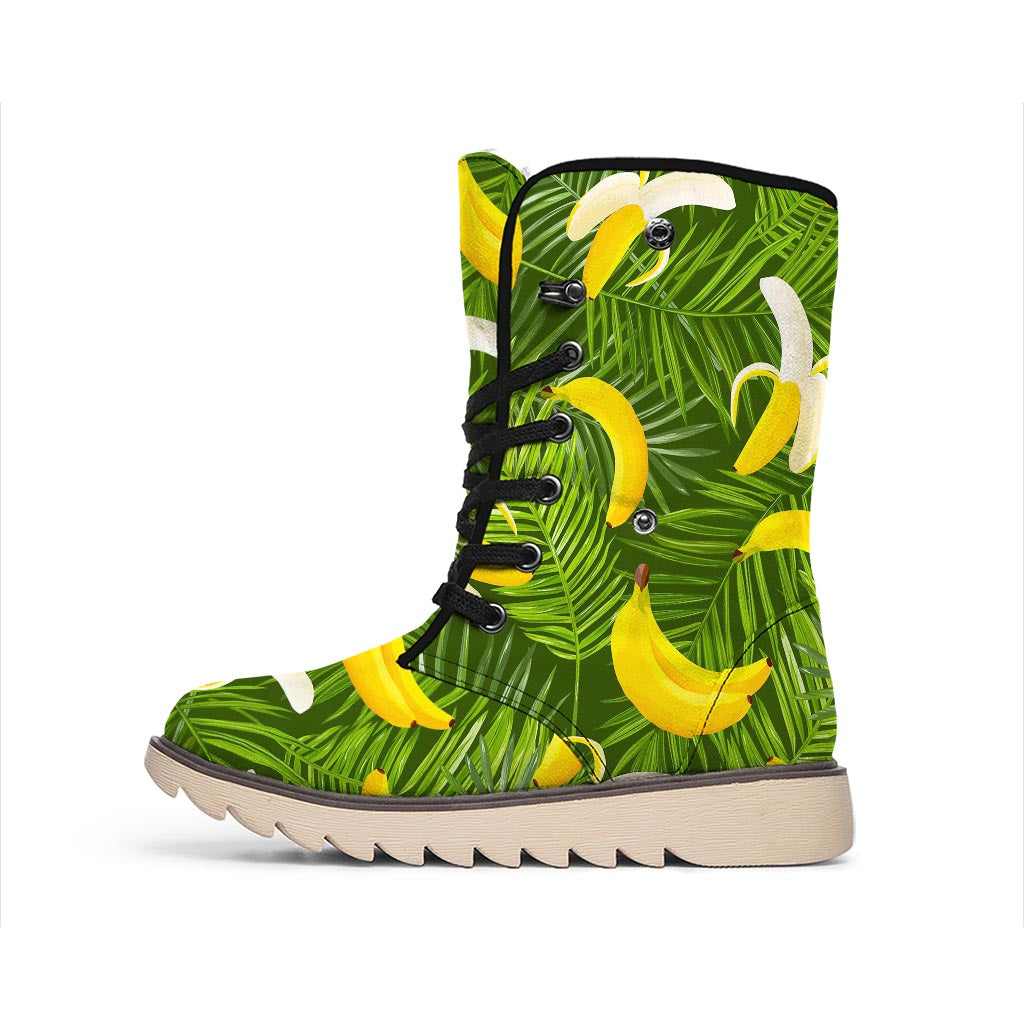 Green Tropical Banana Pattern Print Winter Boots