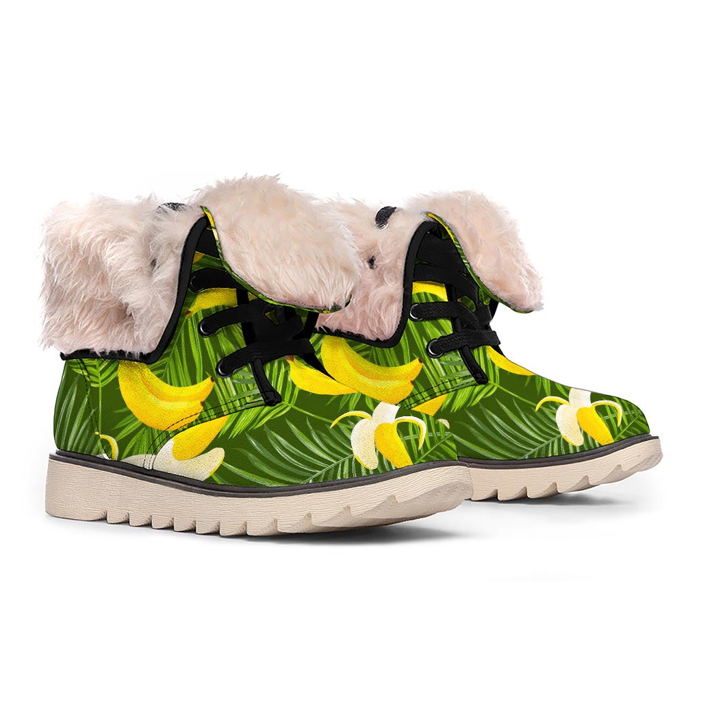 Green Tropical Banana Pattern Print Winter Boots