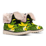 Green Tropical Banana Pattern Print Winter Boots