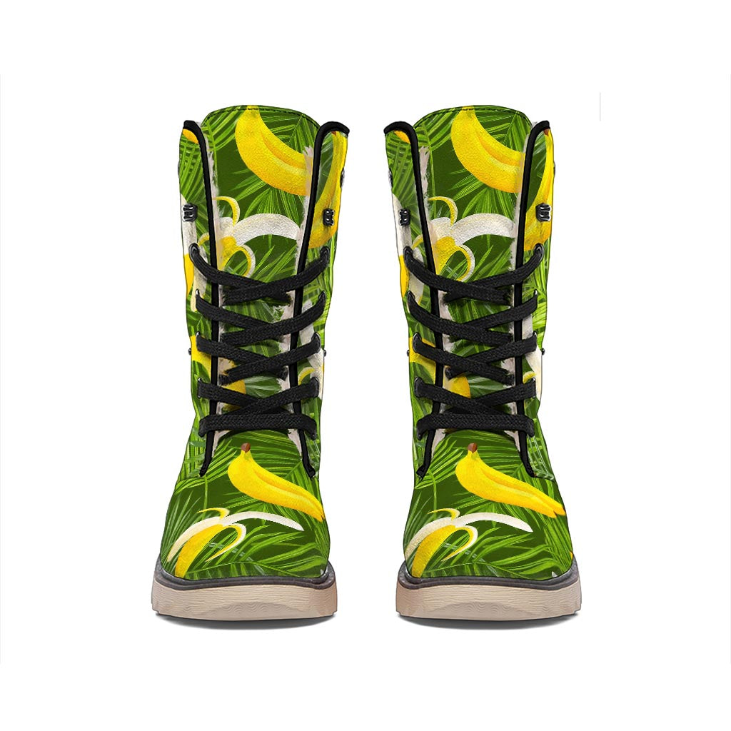 Green Tropical Banana Pattern Print Winter Boots