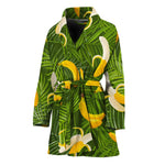 Green Tropical Banana Pattern Print Women's Bathrobe