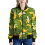 Green Tropical Banana Pattern Print Women's Bomber Jacket
