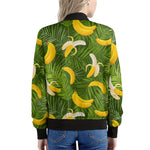 Green Tropical Banana Pattern Print Women's Bomber Jacket