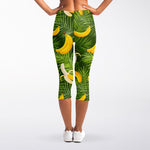 Green Tropical Banana Pattern Print Women's Capri Leggings