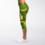 Green Tropical Banana Pattern Print Women's Capri Leggings