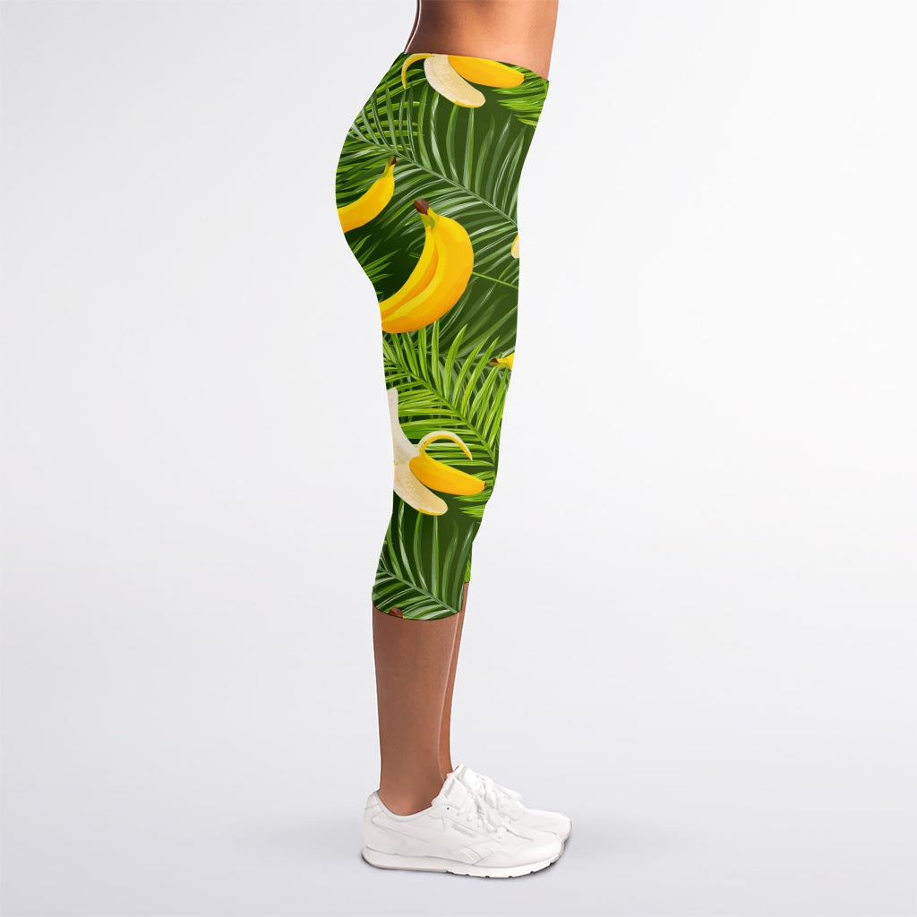 Green Tropical Banana Pattern Print Women's Capri Leggings