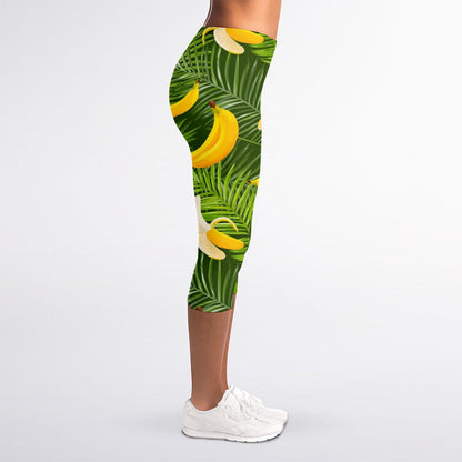 Green Tropical Banana Pattern Print Women's Capri Leggings