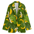 Green Tropical Banana Pattern Print Women's Cotton Blazer