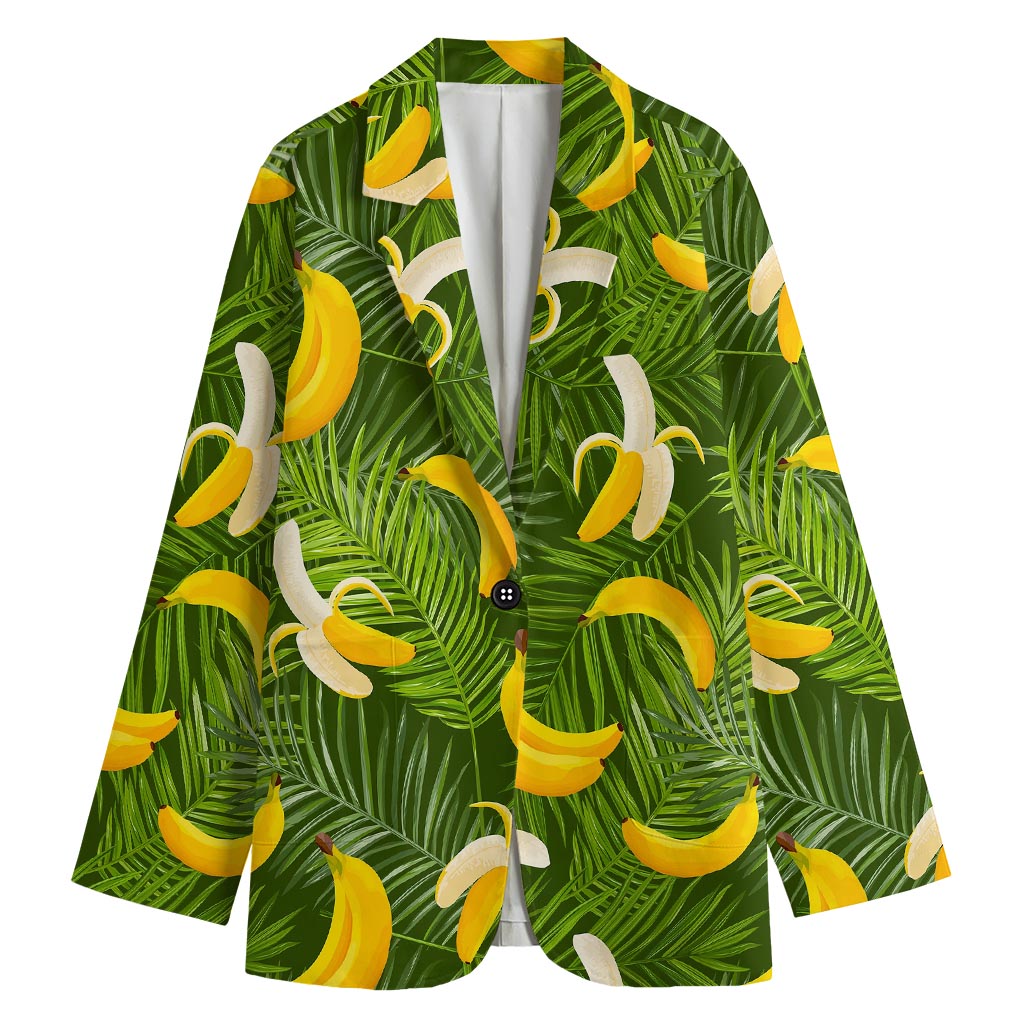Green Tropical Banana Pattern Print Women's Cotton Blazer