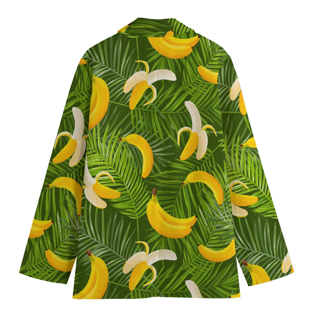 Green Tropical Banana Pattern Print Women's Cotton Blazer