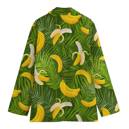 Green Tropical Banana Pattern Print Women's Cotton Blazer