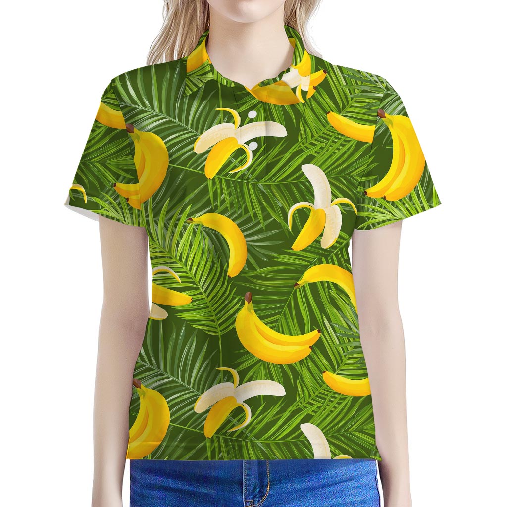 Green Tropical Banana Pattern Print Women's Polo Shirt