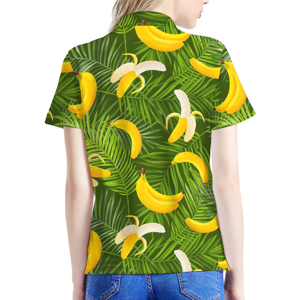 Green Tropical Banana Pattern Print Women's Polo Shirt