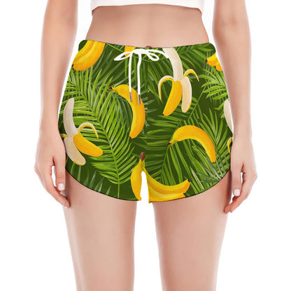 Green Tropical Banana Pattern Print Women's Split Running Shorts