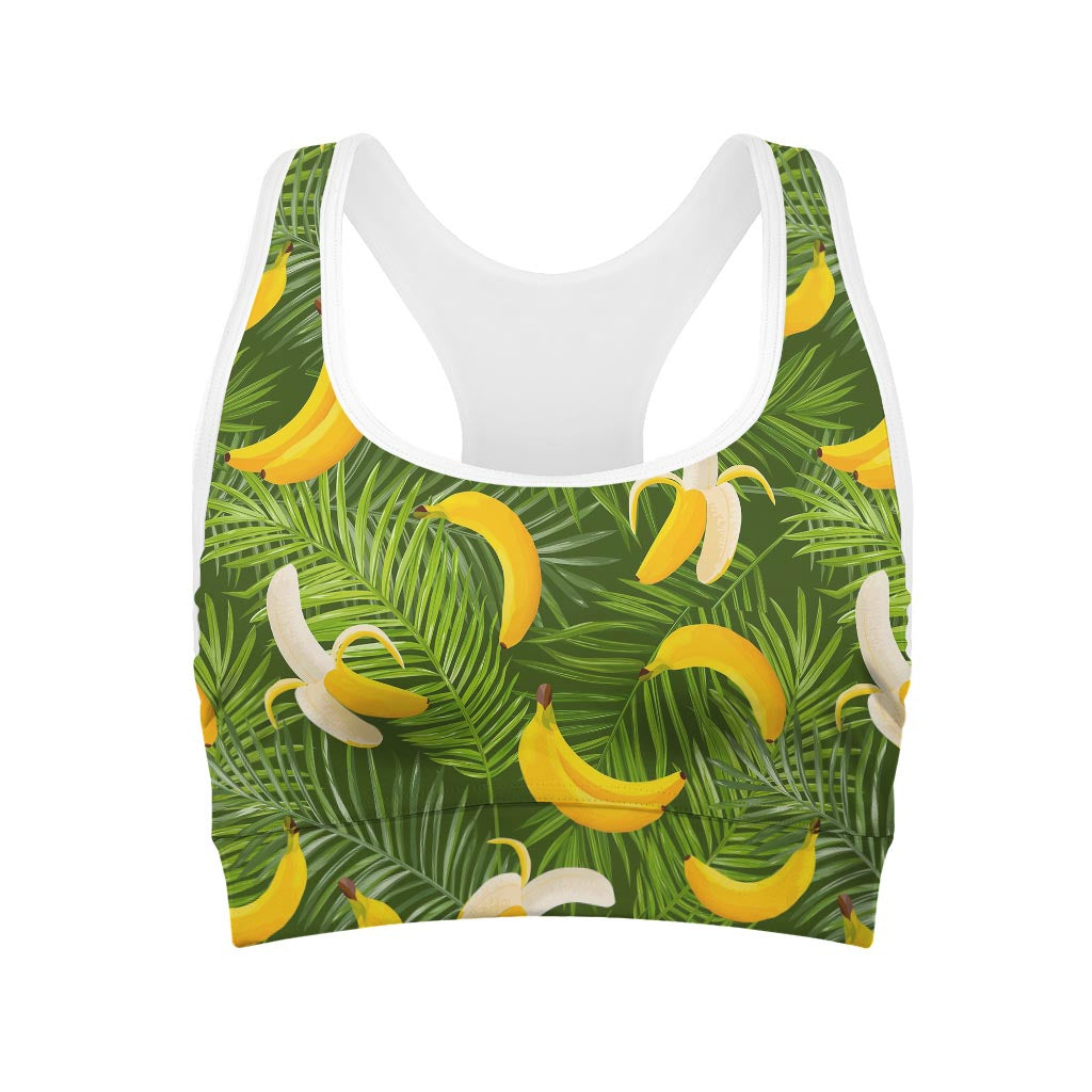 Green Tropical Banana Pattern Print Women's Sports Bra