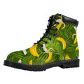 Green Tropical Banana Pattern Print Padded Collar Lace Up Boots